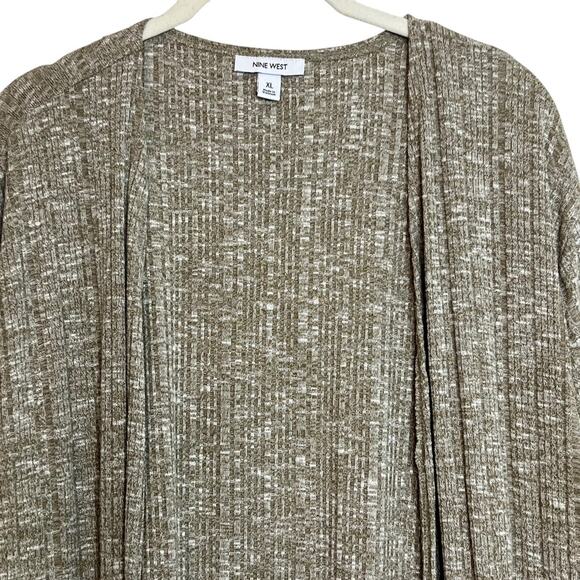 Nine West Womens Duster Length Cardigan Size XL Sable Beige Ribbed Knit Pockets - Picture 2 of 7